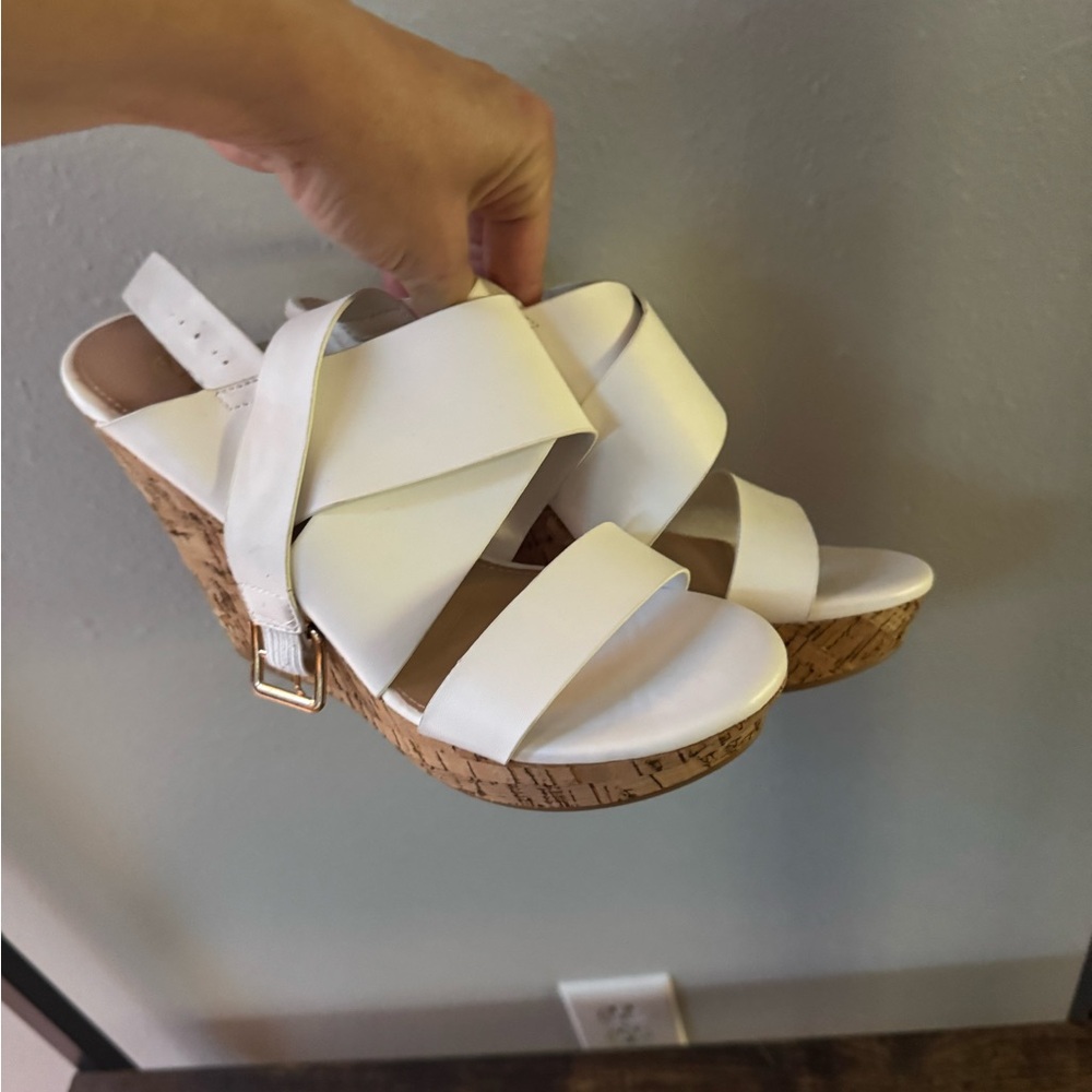 Allegra K White Strappy Wedge Sandals